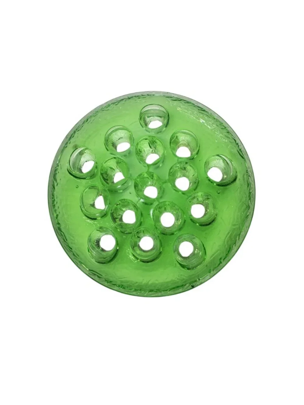 Antique Green Uranium Depression Vaseline Glass Flower Frog 16-Hole Glows c. 190